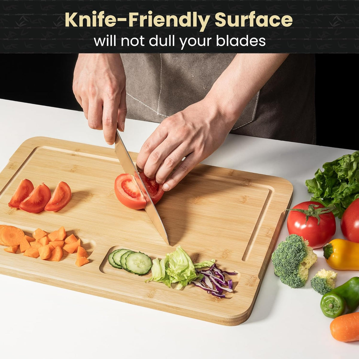 Heimlove Extra Large Cutting Board, 18" Wooden Cutting Boards for Kitchen Charcuterie Boards with Juice Groove and Handles, Chopping Board for Meat, Vegetables and Cheese