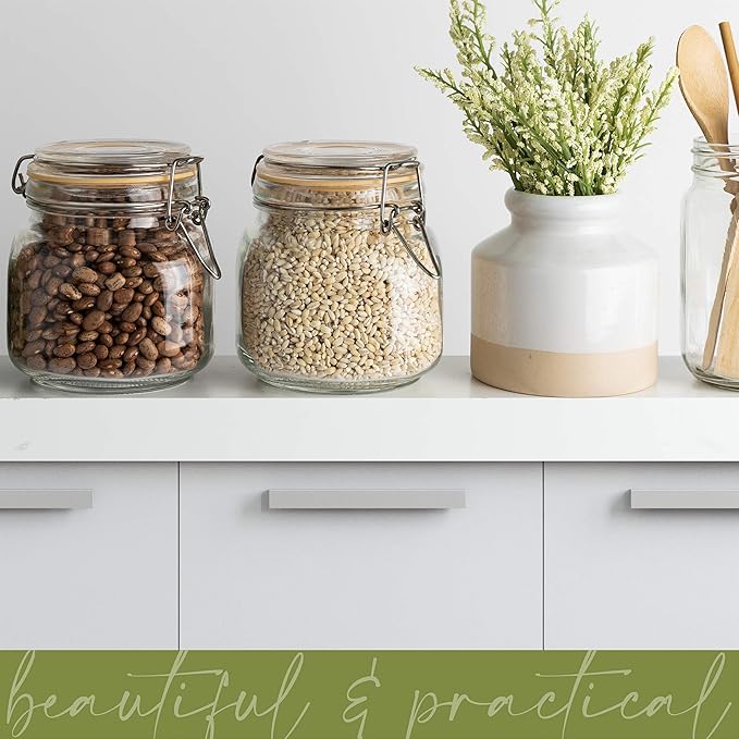 Galashield Glass Jars with Lids 24 oz Food Storage Jars with Airtight Lids Leak Proof Glass Canisters Kitchen Jars [Set of 2]