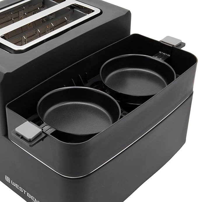 West Bend Breakfast Station 2-Slice Toaster and Egg Cooker/Poacher with Removable Pre-Cooked Meat and Vegetable Warming Tray for Perfect Breakfast Sandwiches, 1200-Watts, Black