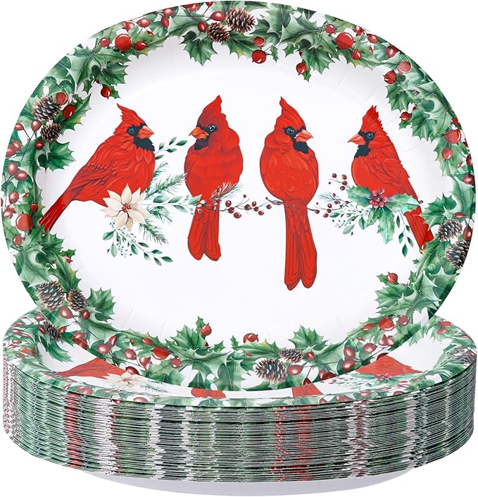 WDF 50Pack Christmas Paper Plates - 10" x 12" Oval Winter Paper Plates/Christmas Plates Disposable - Christmas Dinner Plates Disposable Platter Heavy Duty for Happy Christmas Serving Tray