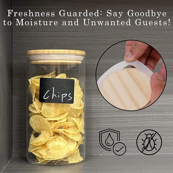 Glass Storage Jars Set Elegant Containers with Airtight Bamboo Lids, Perfect for Kitchen Organization - Flour, Rice, Pasta, Sugar, Coffee Beans, Accessories Included (2 packs(37oz / 110oz))