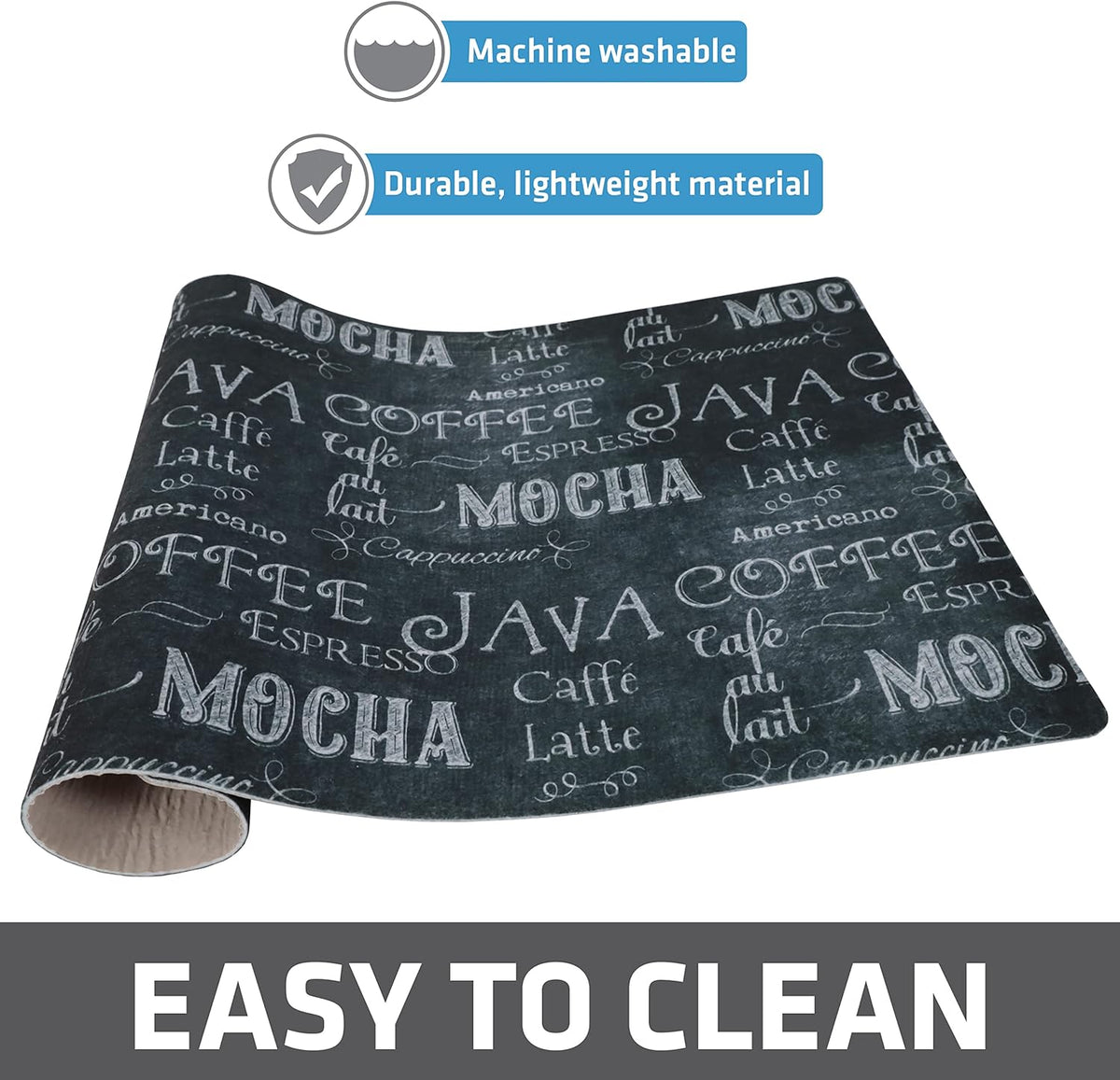 Drymate Coffee Maker Mat, (Coffee Station Bar Accessory) Protects Kitchen Countertops From Spills, Stains & Scratches, Absorbent, Waterproof, Washable (USA Made) (12” x 20”) (Java Chalkboard)