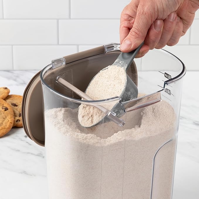 ProKeeper+ 9-Piece Airtight Food Storage Container Set – Clear Plastic Flour and Sugar Canister Set with Magnetic Accessories for Kitchen Organization (Taupe, 9-Piece)