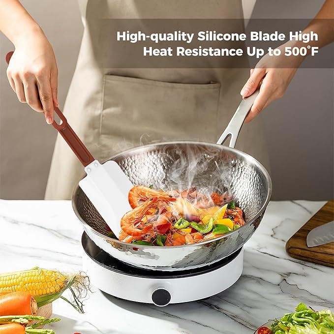 High Heat Resistant Silicone Spatulas, 13-1/2" Commercial Spatula 500°F Heat-Resistant Heavy Duty Spatula Non-Stick Scraper, Ideal for Baking/Cooking/Mixing, Commercial Dishwasher Safe, Set of 2