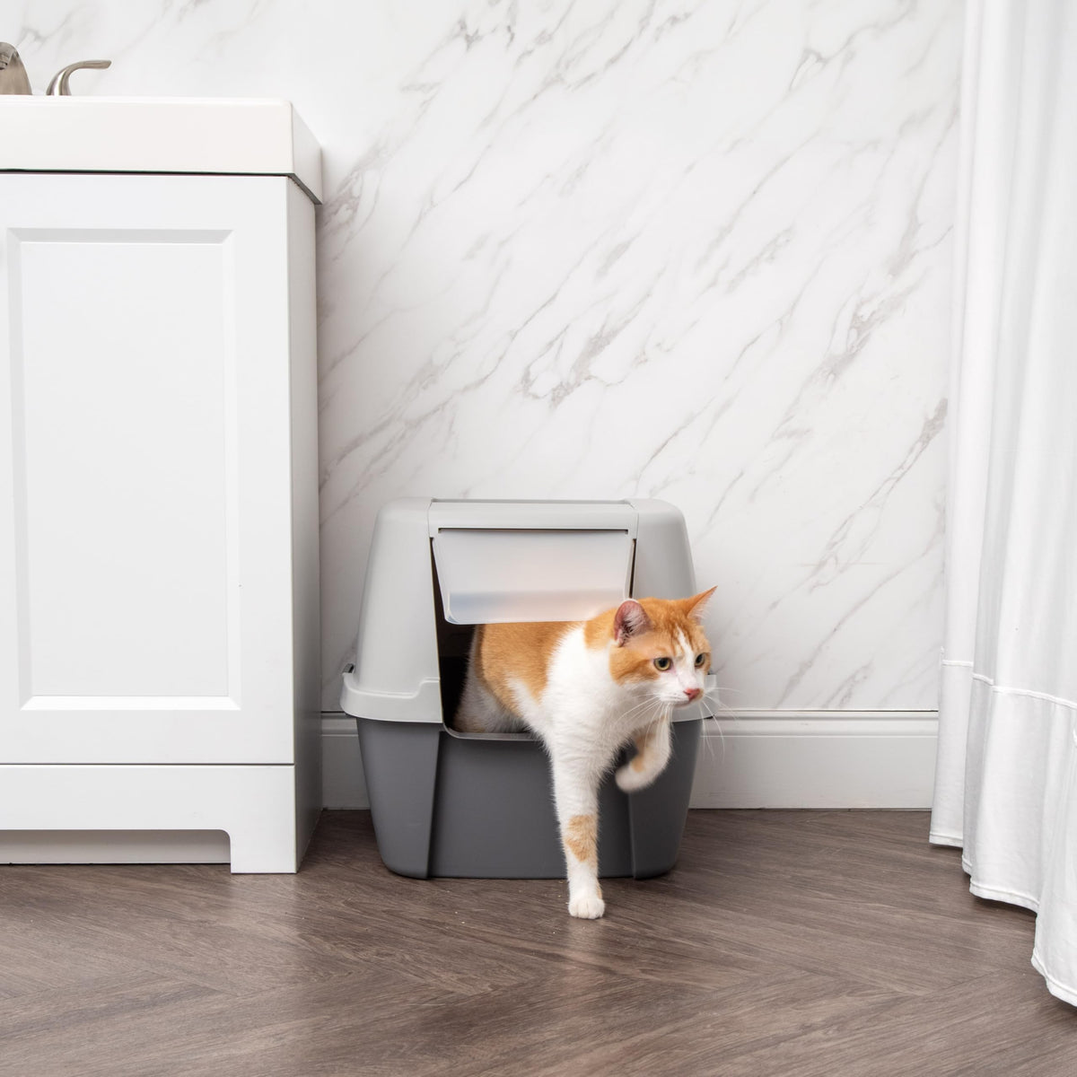 IRIS USA Large Front Door Cat Litter Box, Walk-in Entry, Gray