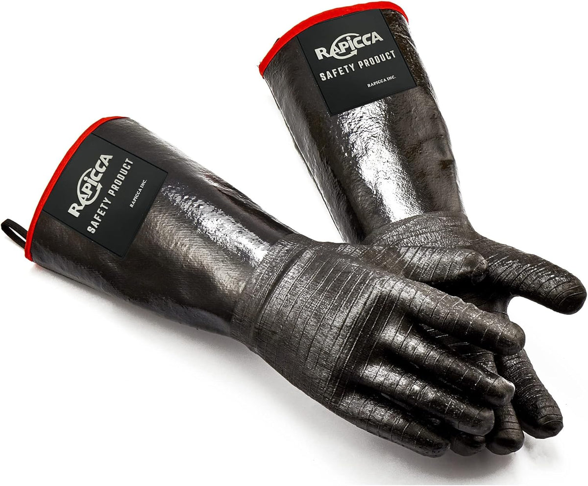 RAPICCA 932°F Heat Resistant BBQ Grill Gloves: Oil Resistant Waterproof for Smoking Grilling Cooking Barbecue Deep Frying Turkey Rotisserie Handling Hot Greacy Meat Stocking Stuffers - Long Sleeve