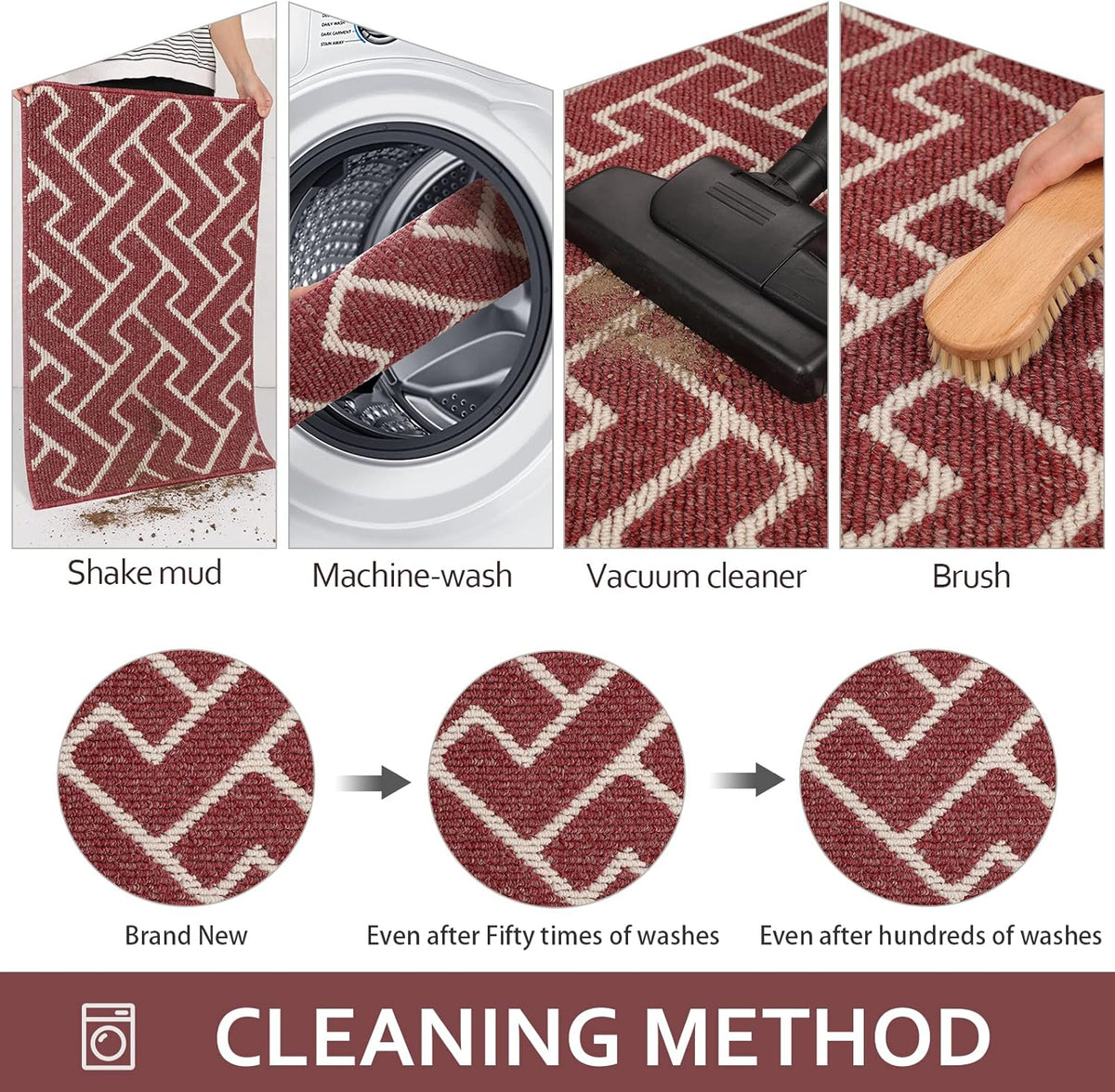 hicorfe Kitchen Rugs and Mats,Kitchen Mats for Floor,47"x71" Non Slip Runner Rug,Absorbent Resist Dirt Comfort Standing Mat Machine Washable for Entryway,Hallway,Front of Sink(Red)