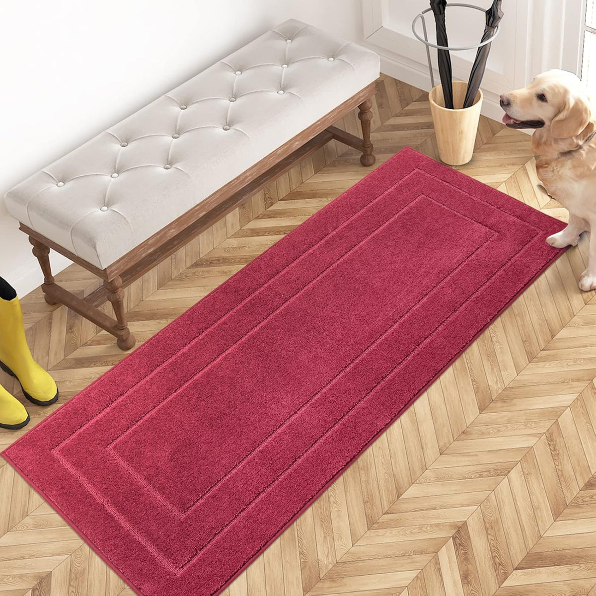 PURRUGS Dirt Trapping Door Mat 24" x 59", Non-Slip/Skid Machine Washable Entryway Rug, Dog Doormat, Super Absorbent Welcome Mat for Muddy Wet Shoes and Paws, Burgundy Red
