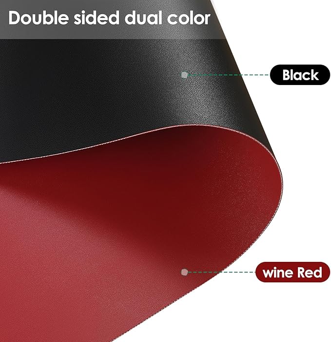 Leather Table Cover,1.8mm Thick,42x60 Inch Table Protector,Table Protector for Dining Room Table,Dining Table Cover,Table Cover Protector,Dining Table Pad(Black+Wine Red,42x60)
