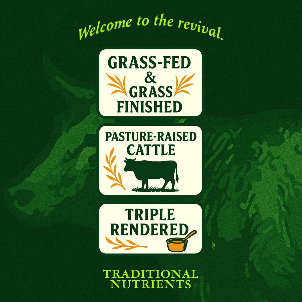Pasture Raised Beef Tallow, Grass-Fed & Grass-Finished, Made from Beef Suet for more nutrients, Glass Jar