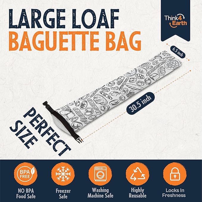 THINK4EARTH® - Large Bread and Baguette Bags (White, Baguette Bag 2 Pack)
