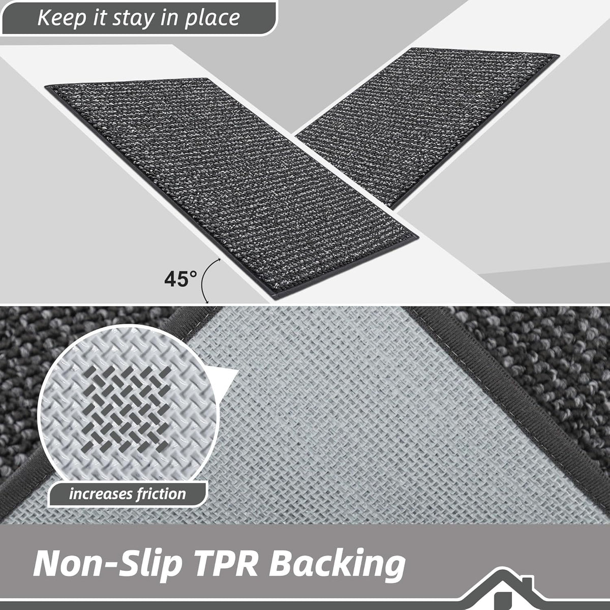 BEQHAUSE Kitchen Runner Rugs 20"x48", Non-Slip Kitchen Mats for Floor, Super Absorbent and Stain Resistant Kitchen Rug, Machine Washable Rugs for Kitchen, Hallway, Laundry & Sink, Charcoal