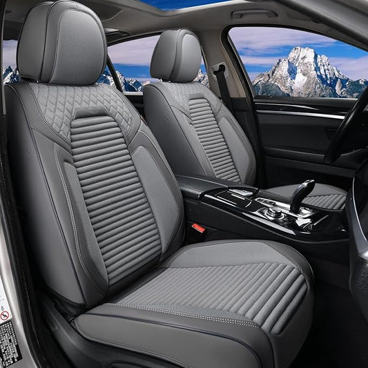 Coverado Car Seat Covers Full Set, Leather Seat Covers for Cars, Automotive Seat Cover Car Accessories Universal Fit for Most Cars SUV Trucks(Gray)