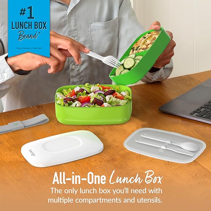 Bentgo Classic - Adult Bento Box, Stackable 3-Compartment Lunch Box with Removable Utensil Set and Sealing Strap, BPA-Free, Food Container Ideal for Meal Prep, Work, and On the Go (Green)