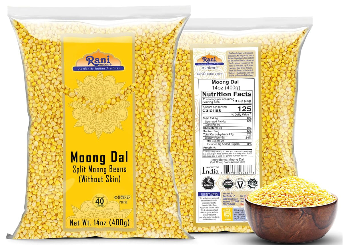 Rani Moong Dal (Split Mung Beans Without Skin) Lentils Indian 14oz (400g) ~ All Natural | Gluten Friendly | Non-GMO | Kosher | Vegan | Indian Origin