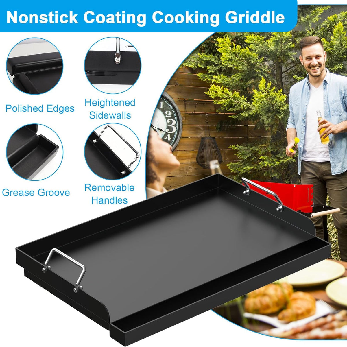 LS'BABQ Universal Flat Top Griddle for Gas/Electric/Charcoal Grills, 25" x 16.5" Nonstick Carbon Steel Cooking Griddle for Weber, Nexgrill, Charbroil, Camp Chef,Kenmore Skillet Plate Teppanyaki Insert