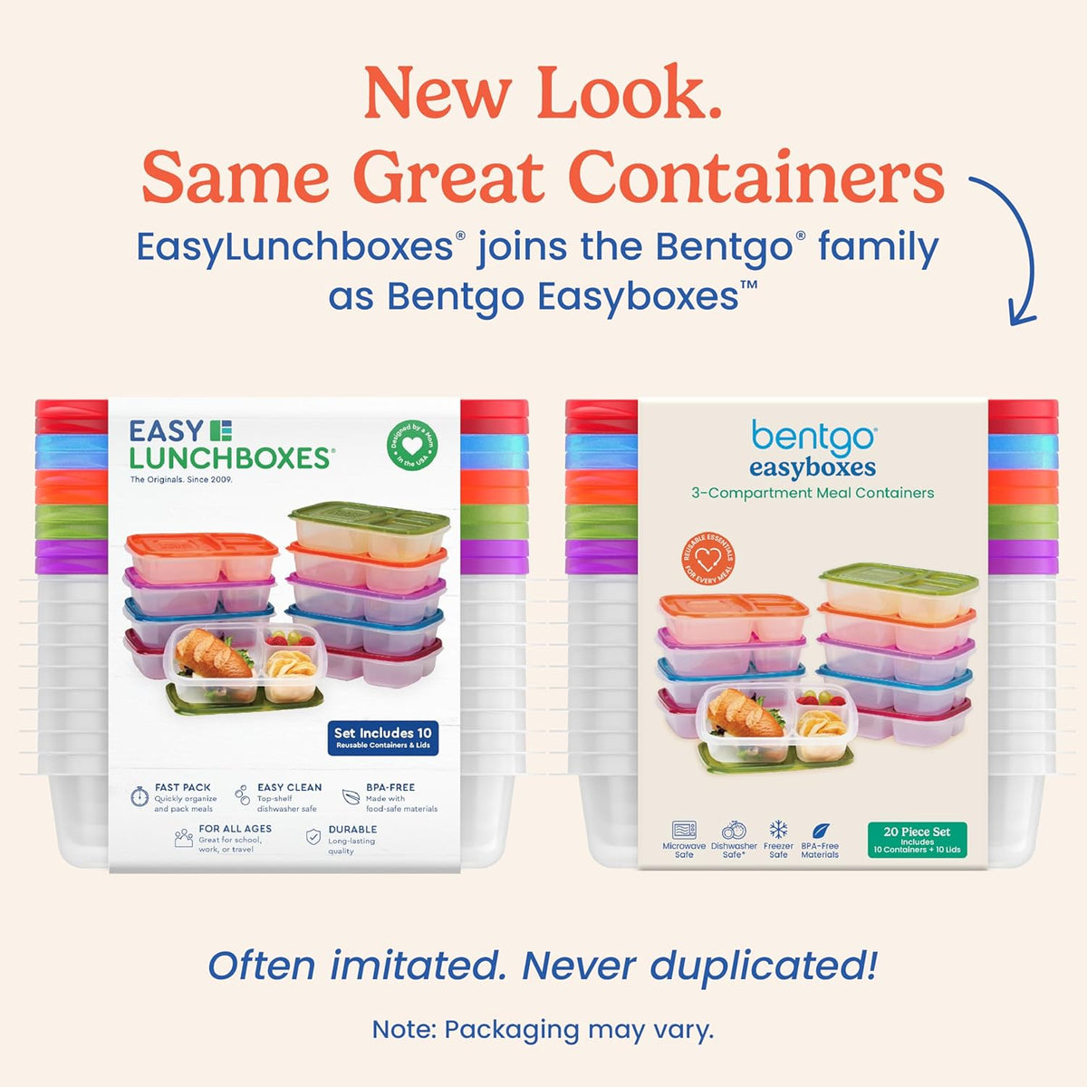 Bentgo Easyboxes - Original Stackable Lunch Boxes - Reusable 3-Compartment Food Containers for Kids and Adults - Bento Lunch Box for Meal Prep, School, & Work - BPA Free, Set of 10 (Classic)