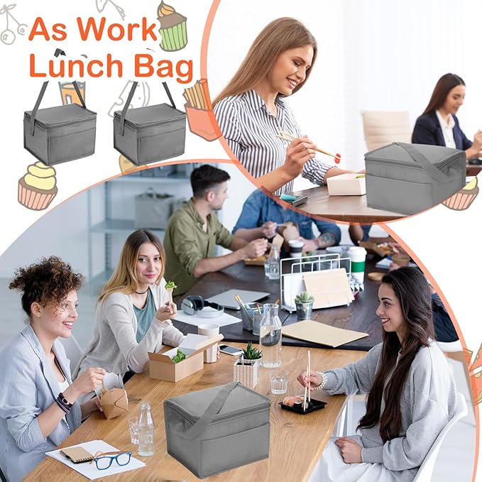 Nuogo 15 Pack Insulated Lunch Bags Bulk, Reusable Cooler Boxes, Leakproof Lunch Boxes Set, Waterproof Thermal Coolers, Insulated Beverage Bag for Women Men Work School Picnic Beach(Gray)