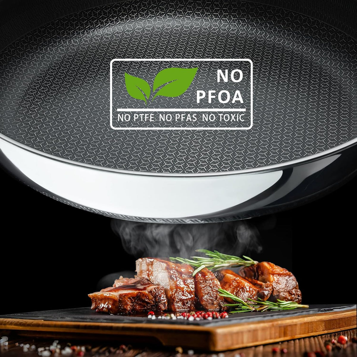 9.5" Nonstick Frying Pan, Ceramic-Coated Stainless Steel Skillet - PFOA/PTFE Free, High Heat & Induction, Dishwasher & Oven Safe + FREE Electric Pepper Grinder
