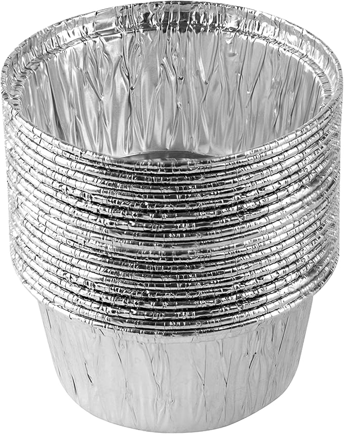 PLASTICPRO 3.5'' Inch Round Ramekins Muffin Cups Tin Foil Cupcake Pans Disposable Aluminum, Freezer & Oven Safe Pack of 20