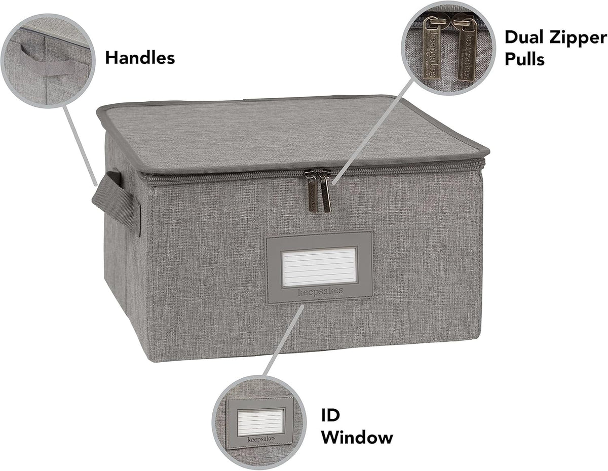 Covermates Keepsakes Dish Storage Box - Stackable, Reinforced Handles, China Storage, Grey Heather