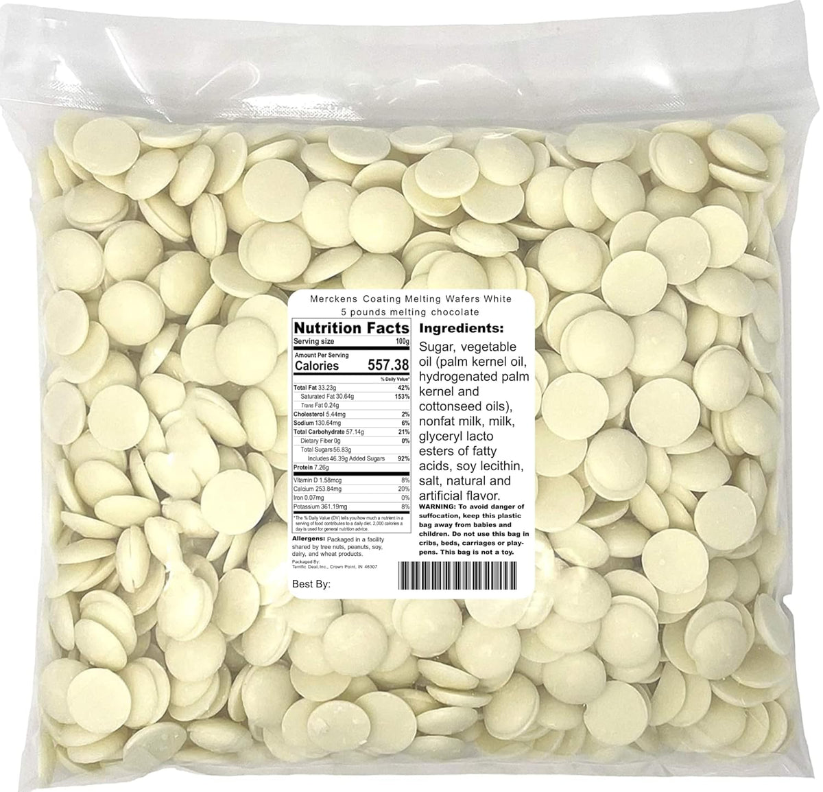 Merckens Coating Melting Wafers White 5 pounds melting chocolate, 80 Ounce
