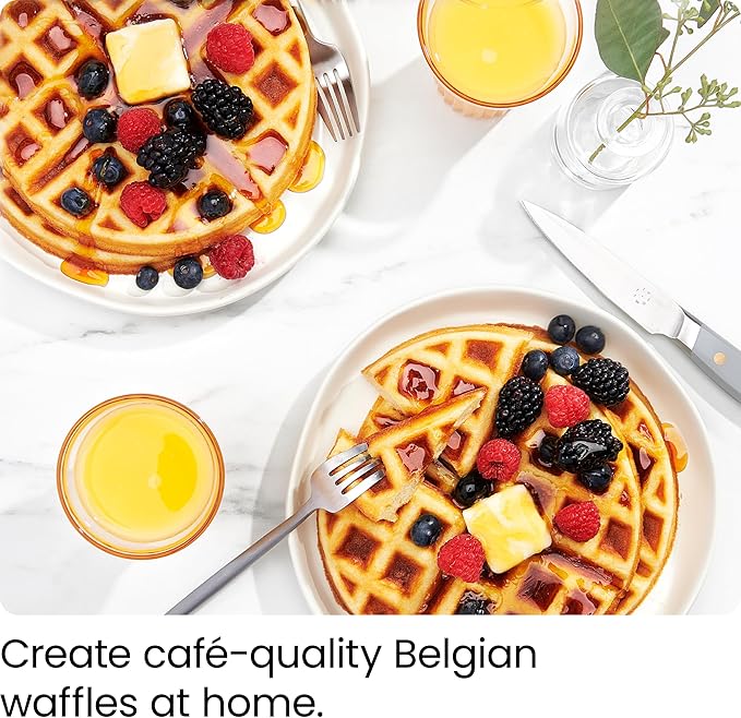 Chefman Rotating Belgian Waffle Maker, 180° Flip Iron w/ Non-Stick Plates, Adjustable Timer, Locking Lid, & Drip Plate, Space Saving Storage, Mess-Free Breakfast, Stainless Steel/Black
