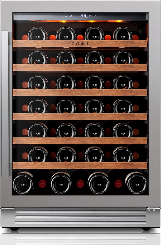 Ca'Lefort 24 Inch Wine Fridge, 61 Bottle Wine Cooler Refrigerator, 40-65°F Wine Refrigerator Glass Door, 3 LED Wine Fridge, Built-in or Freestanding Fridge for Home/Bar/Kitchen (5.65 cu.ft)