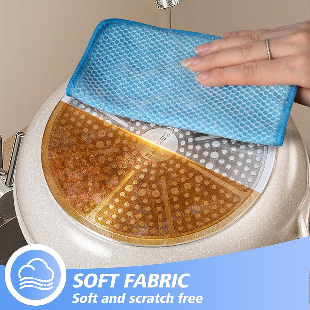 KinHwa Kitchen Washcloths for Dishes Absorbent Microfiber Dish Cloths Quick Dry Dish Rags with Poly Scour Scrub Side Ideal for Kitchen Cleaning (Blue, 7inchx7inch 9 Pack)