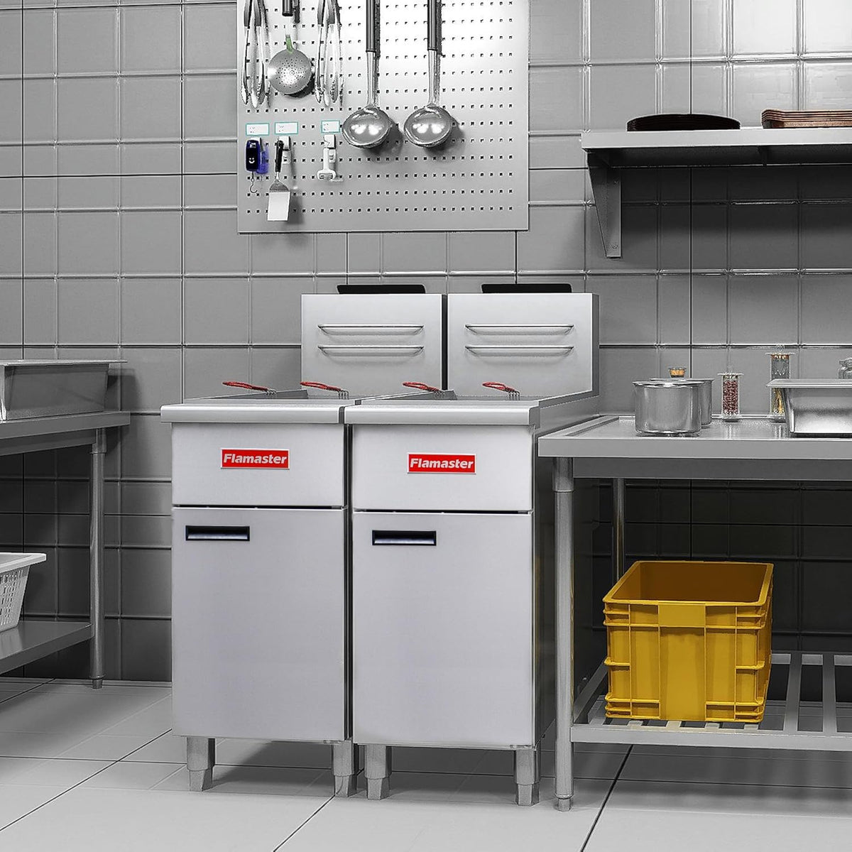 Commercial Open Pot Fryer with 2 Baskets, 122000 BTU 50-60 Lbs Oil Capacity Natural Gas Fryer, Only Commercial Use Stainless Steel Deep Fryer for Restaurants, Food Trucks-Floor Standing