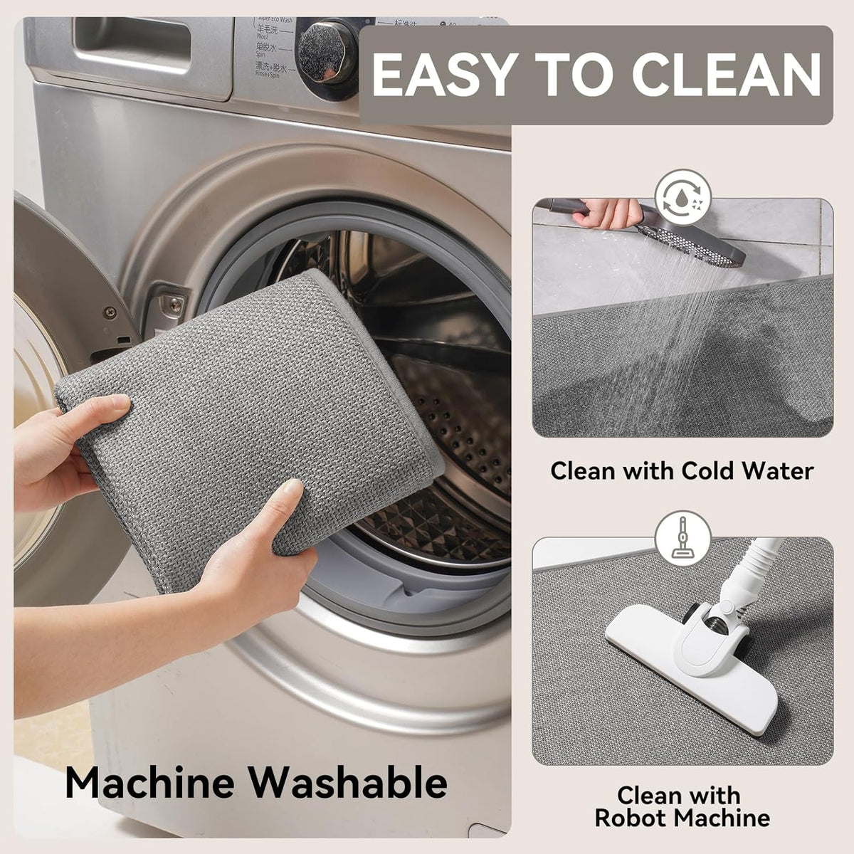 Kitchen Mats for Floor, Super Absorbent Kitchen Rugs Non Slip Washable, Linen-Look Woven Kitchen Runner Rug Sink Mat Standing Mat, Easy Care, Gray 17"x30"
