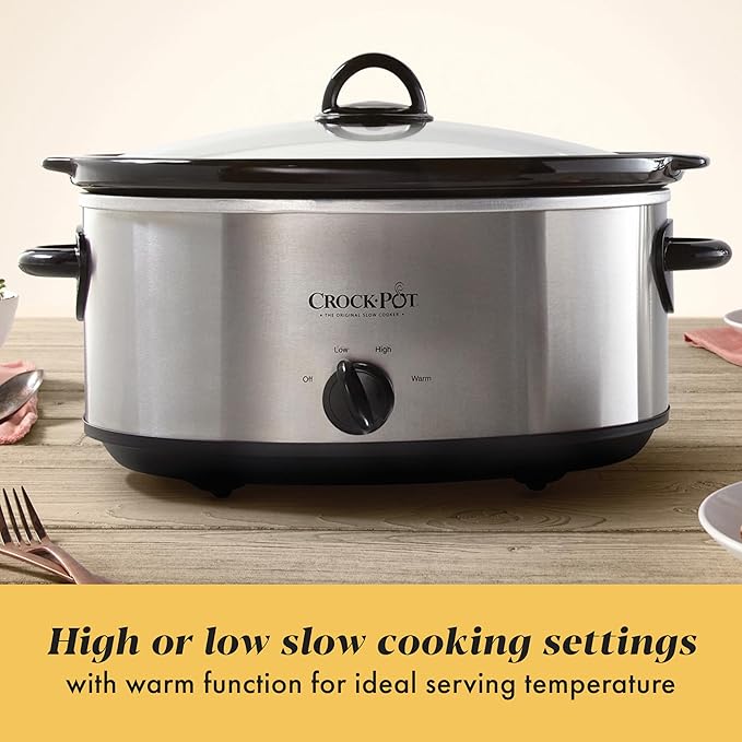 Crock-Pot 7 Quart Oval Manual Slow Cooker, Stainless Steel (SCV700-S-BR), Versatile Cookware for Large Families or Entertaining
