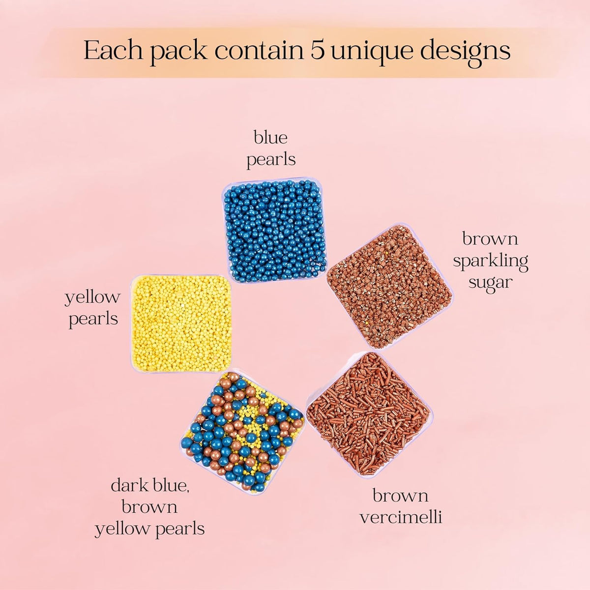 Sprinkles - Confect Sprinkles for Cakes & Cupcakes Decoration Assorted pack of 5 ?Graduation Day Mix Yellow, Copper & Navy Blue Pearl Dragees Copper Jimmies Bronze Sparkling Sugar | Vegan, Gluten-Free, Nut-Free, Soy-Free, Dairy-Free, Palm Oil-Free- 5 Oz