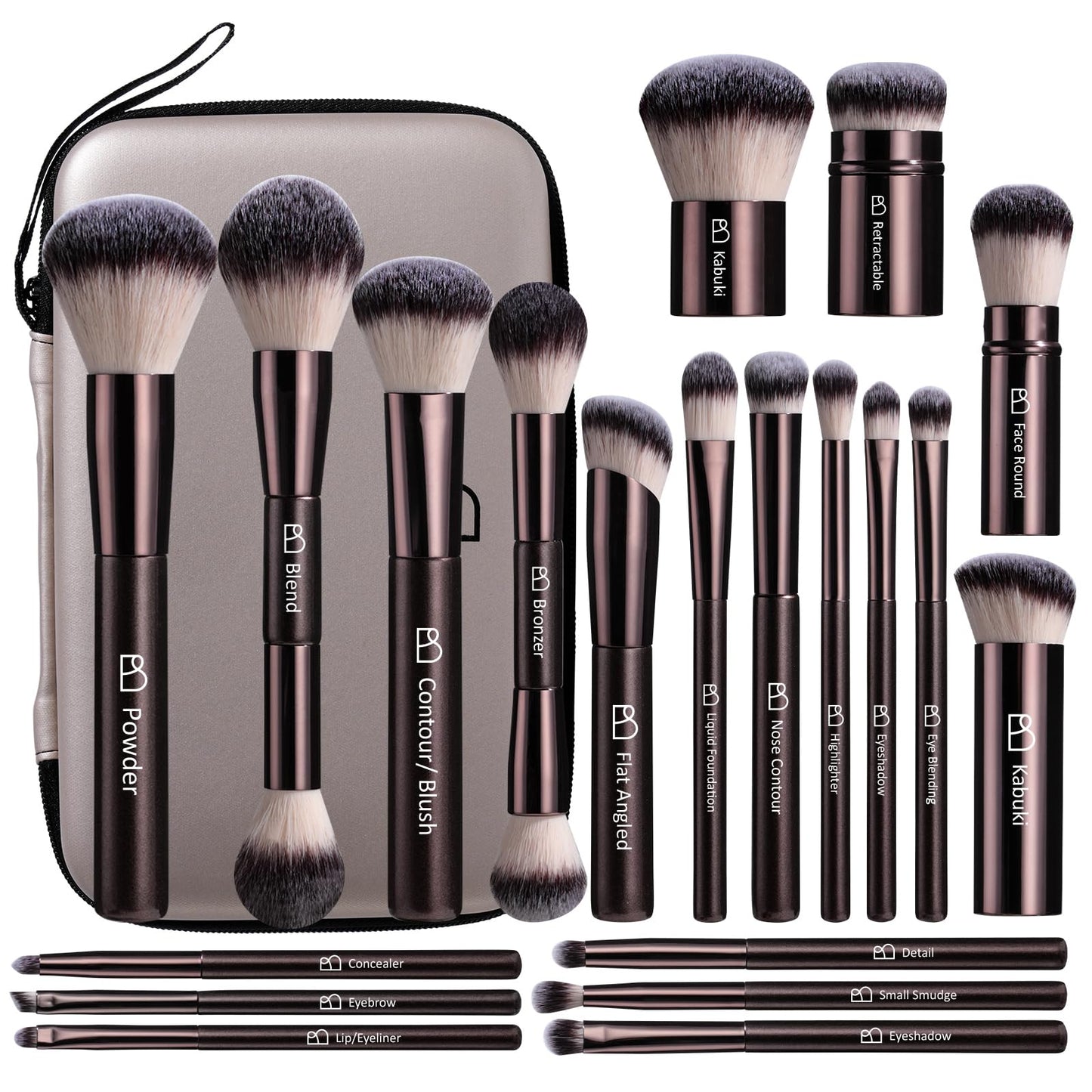 Professional Makeup Brush Set with Travel Case, 20 PCS Synthetic