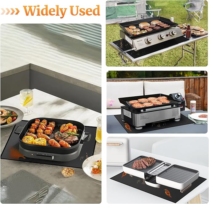31 x 24 in Heat Resistant Grill Mats for Outdoor Grill to Protect Your Prep Table and Outdoor Grill Table, Fireproof Waterproof Oil-Proof BBQ Mat Grill Table Mat - Reusable Black (0.6mm)