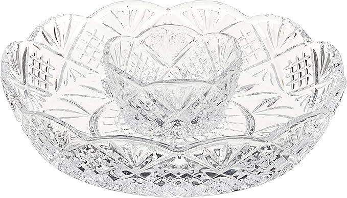 Godinger Crystal Appetizer Serving Platter for Parties Chips and Dip or Snacks Hosting Plate,Silver