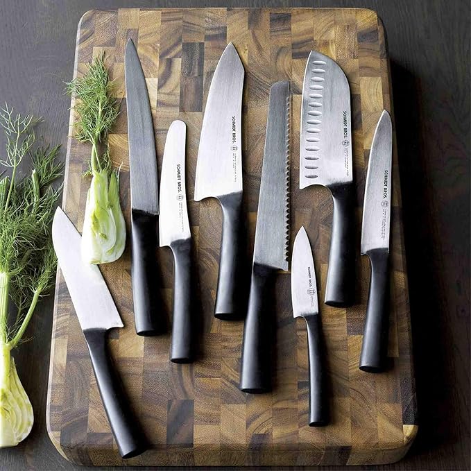 Schmidt Brothers - Carbon 6, 7-Piece Kitchen Knife Set, High-Carbon Stainless Steel Cutlery with Midtown Acacia and Acrylic Magnetic Knife Block