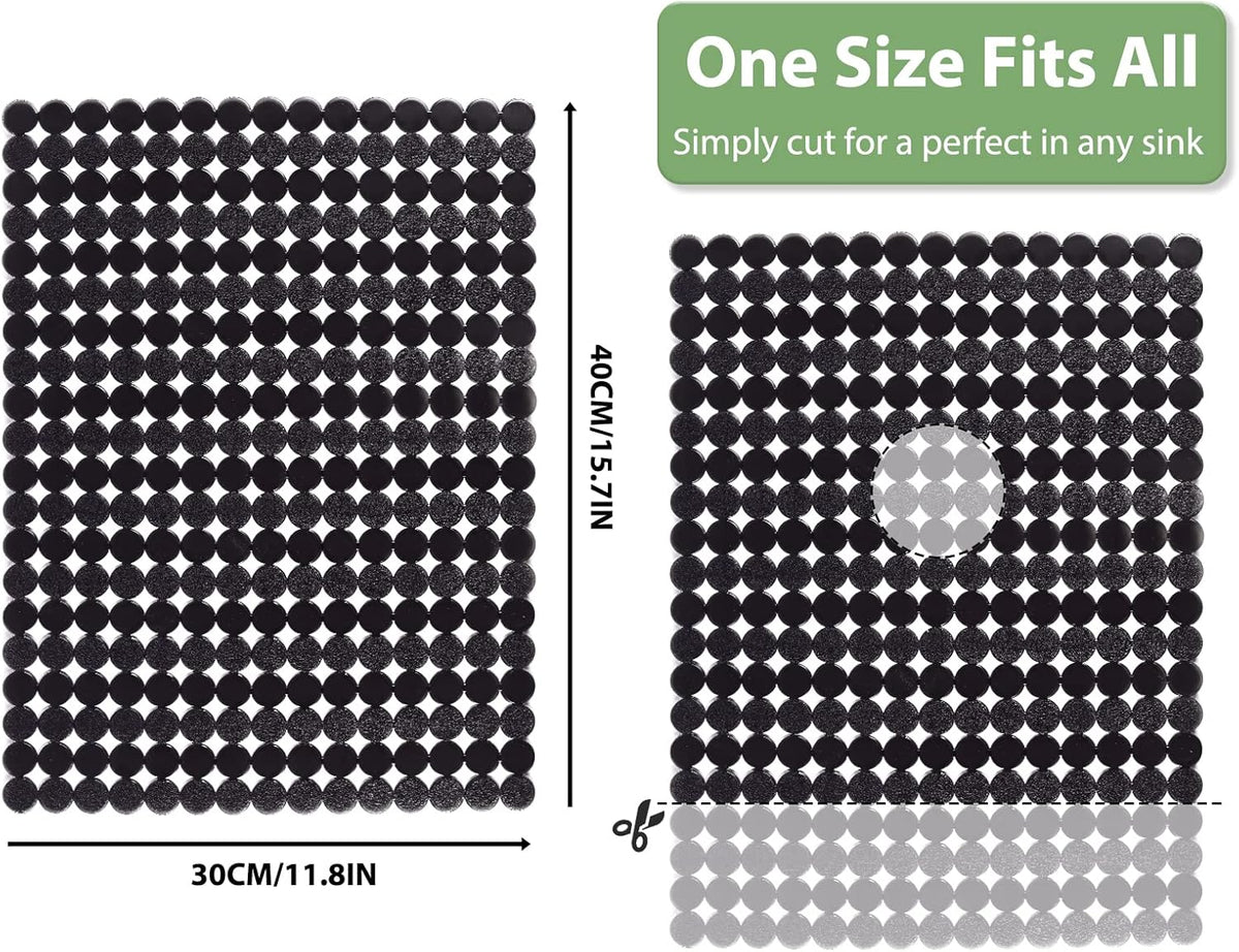 Qulable 2Pack Kitchen Sink Mat for Stainless Steel/Ceramic Sinks, PVC Eco-friendly Protectors for Bottom of Kitchen Sink, Adjustable, Fast Draining, Dots Design, 11.8x15.7 (Black)