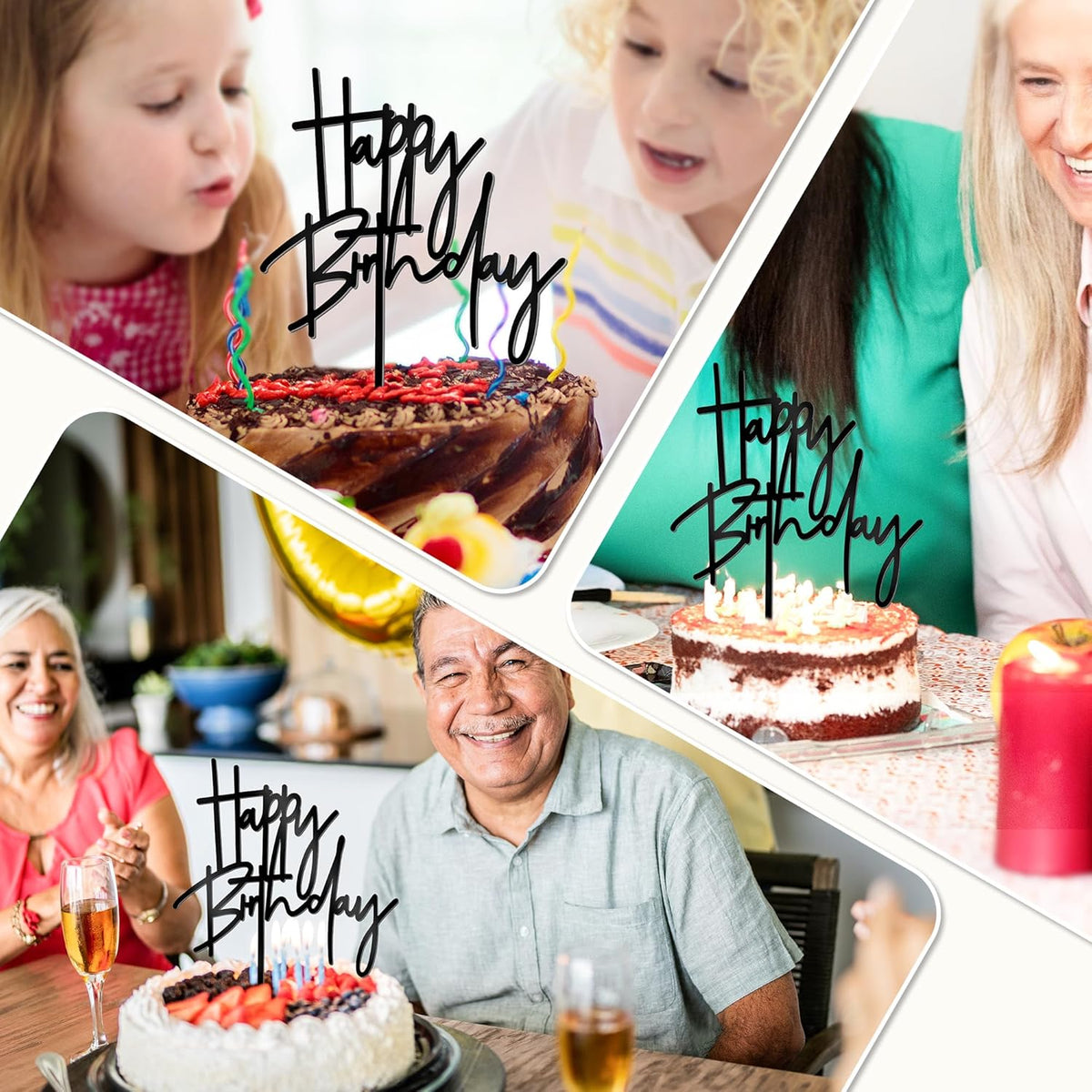 1 PCS Black Happy Birthday Cake Topper, 5.3 Inch x 7.2 Inch Acrylic Cake Topper Happy Birthday Cake Sign, Birthday Cake Decorations for Party Dessert, and Anniversary Supplies