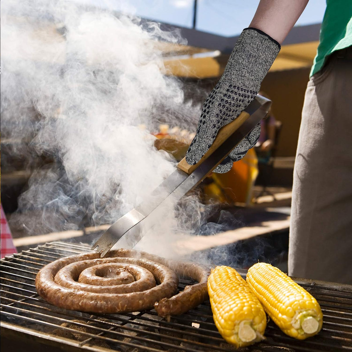 BBQ Grill Gloves, 1472℉ Heat Resistant Oven Gloves, High Temp Resistance Fireproof Glove, Kitchen Hotproof Cooking Mitts for Grilling, Smoking, Baking, Frying