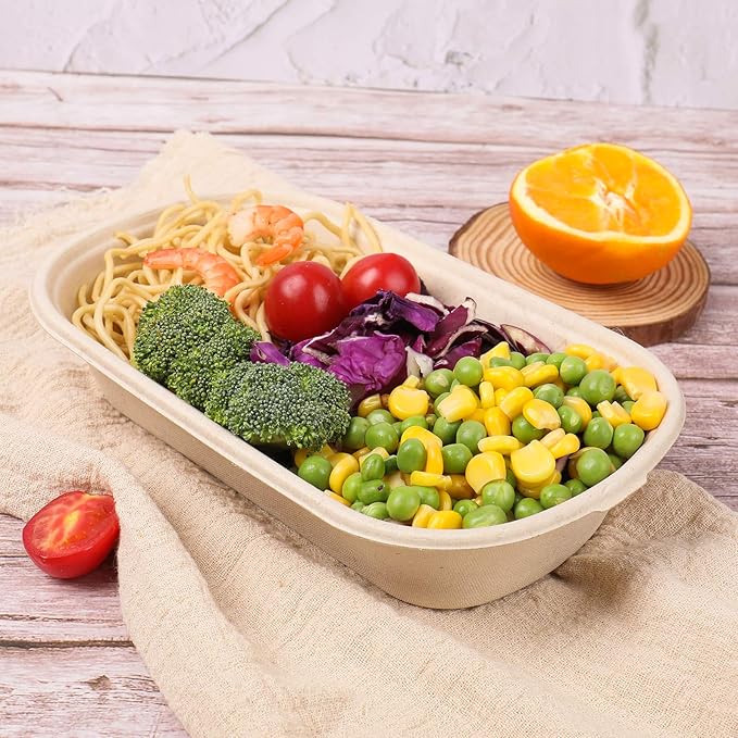 23 oz Disposable salad bowls with lids, Sugarcane Fiber Paper Bowls take away food containers meal prep food storage deli container 50 Pack