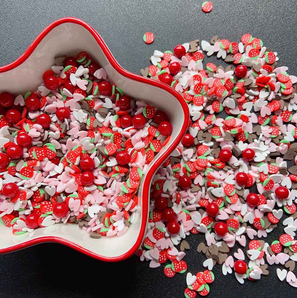 EHOPE Fake Sprinkles Resin Sprinkles Fake Candy Sprinkles Clay Sprinkles Polymer Sprinkles Polymer Clay Slices for Nail Art DIY Crafts Cake Phone Case(40G-Strawberry+Heart-25)