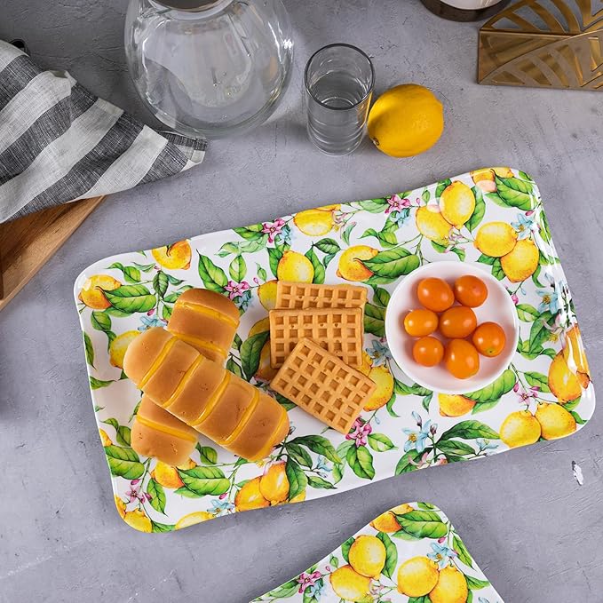 LEHAHA Melamine Lemon Large Rectangular Serving Tray/Platters Set of 2, 17.5" x 10", 2-Piece Melamine Platters Serving Set,Dishwasher Safe