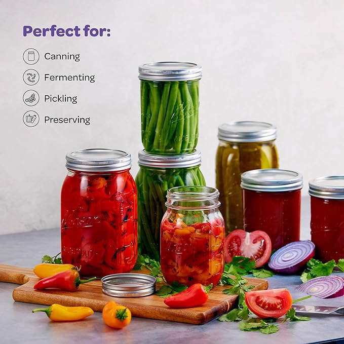 SEWANTA Wide Mouth Mason Jars 16 oz [18 Pack] With Mason Jar Lids and Bands, Mason Jars 16 oz - For Canning, Fermenting, Pickling - Jar Décor - Microwave/Dishwasher Safe.
