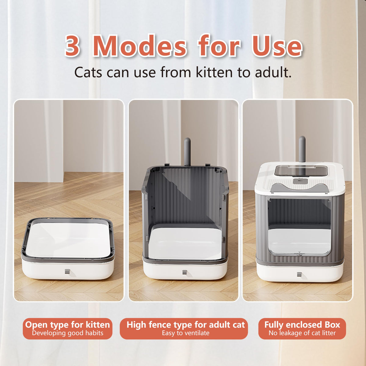 Covered Cat Litter Box with Lid for Kitten to Medium, Grey-White