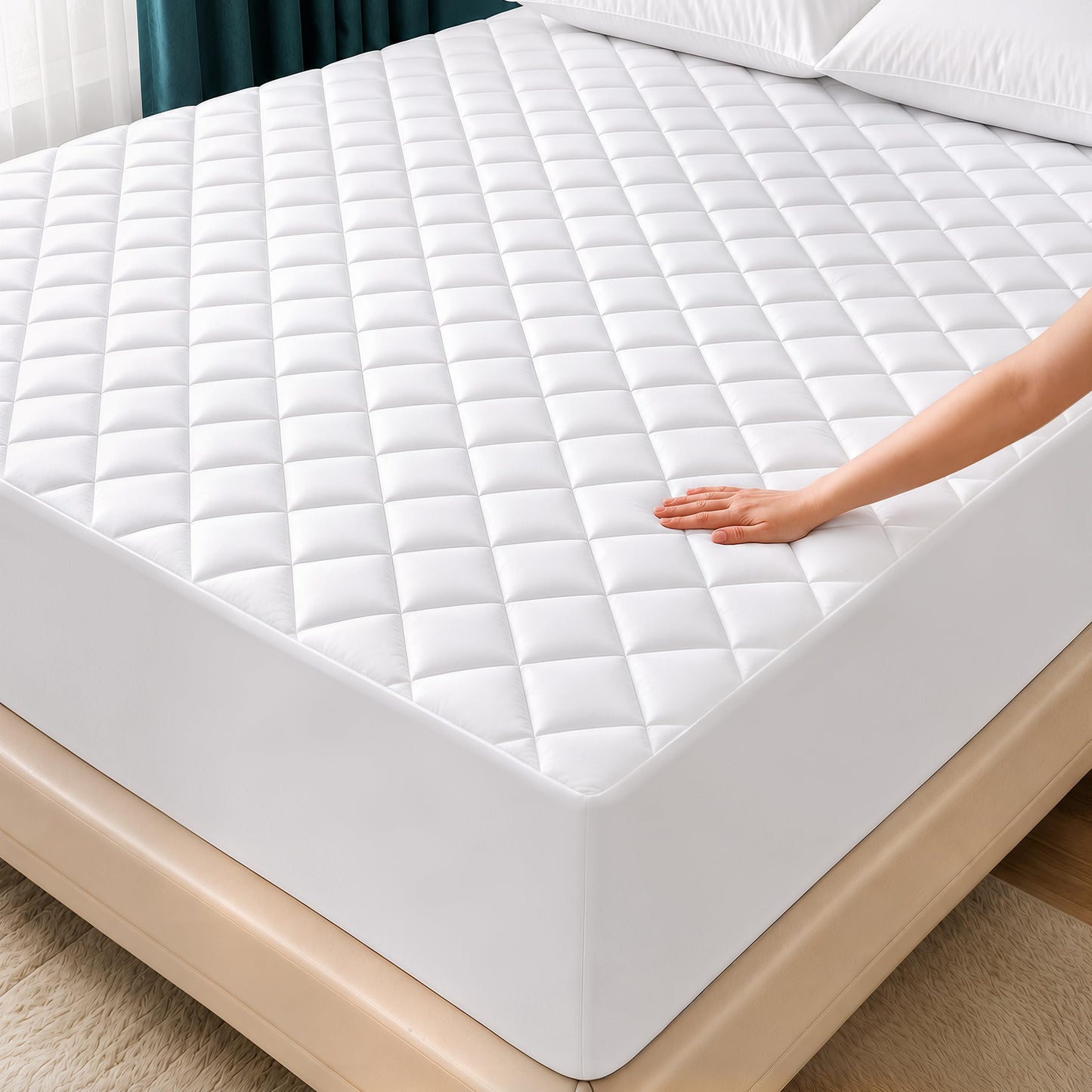Queen Mattress Pad, Quilted Mattress Protector Topper fits 16" Deep Pocket