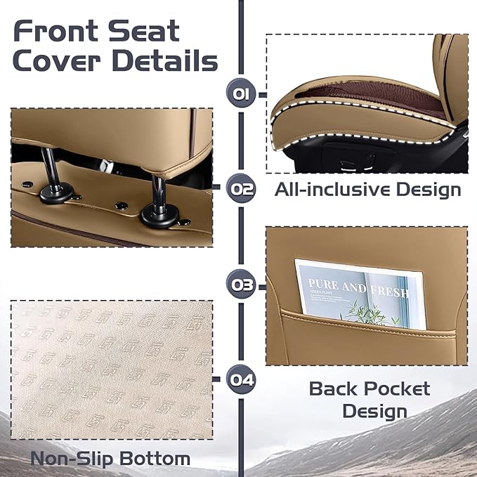 Truck Seat Covers for Toyota Tacoma 2006-2026, Waterproof Premium Leather Full Coverage Car Seat Cover, Muscle Sport Style Auto Interior Seat Cover Sets (Front Set/Brown Coffee)