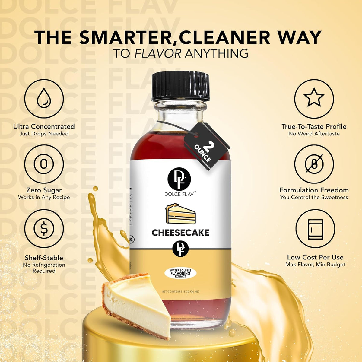 Dolce Flav Cheesecake Extract – 2 Ounce Water-Soluble Kosher, Sugar-Free, Concentrated Creamy Flavor for Desserts, Frostings & Pastries, Includes Measured Dropper