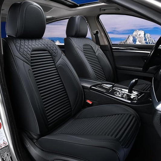 Coverado Front Seat Covers, Leather Car Seat Covers, Black Seat Covers for Cars, Car Seat Protector Cushions Universal Fit for Most Cars & SUV Trucks(Black)