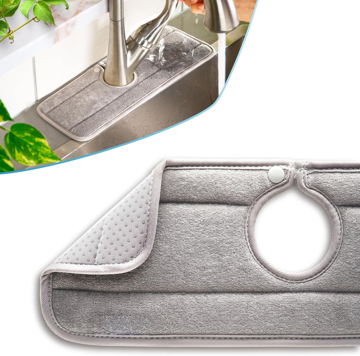 The Original Ternal Sinkmat Drip Catcher & Splash Guard, Faucet Mat for Sinks – Absorbent Microfiber, Machine Washable Counter Protector & Drying Mat for Kitchen, Bathroom or RV [Grey, 15in, 1 Pack]